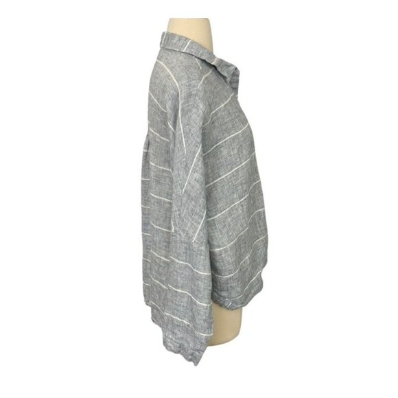 Habitat Clothes to Live In Linen Wrap Blouse Top Long Sleeve Blue White Size L - Picture 4 of 12